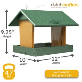 DutchCrafters Poly Hanging Hopper Bird Feeder, Large Hanging Bird Feeder for Outside, Outdoors - Amish American Made (Turf Green & Cedar)