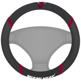 FANMATS 14861 Miami Heat Embroidered Steering Wheel Cover Black 15" x 15"