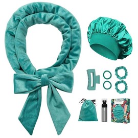 No Heat Overnight Curl Headband, 70" Soft Ribbon Wrap for Long Hair, 9 PCS Hair Curling Rods Set - Blue Green:_Blue green