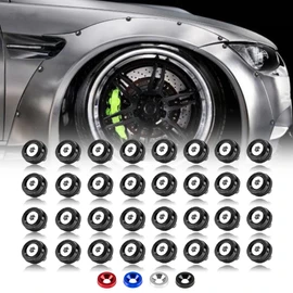 Rolling Gears 32-Pieces M6 Anodized Aluminum Gasket Washer Kit for Widebody Hardware, Fender Flares, Bumper Bolt, Engine Bay Dress Up Installation (Black)