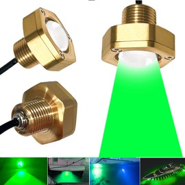 Kingshowstar 2 Pcs Standard 1/2in NPT Boat Drain Plug Light Underwater Boat LED Light,Boat Trailer Light with APP RF Remote Control for Fishing Swimming Divinng,Smart Cooling System,40W,4100LM (Green)