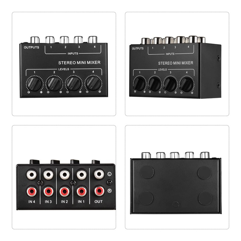 Stereo Mini Mixer, Mini Stereo Audio Mixer with 4-Channel RCA