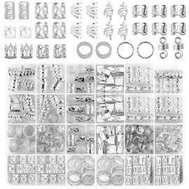Silver Metal Jewelry for Hair Braids, Dreadlocks & Beards,Braid Clips, Rings, Cuffs as Dreadlock Accessories and Decorations(290Pcs)