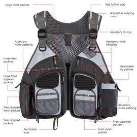 BASSDASH Fishing Vest Adjustable for Men and Women, for Fly Bass Boat Fishing