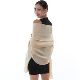 RIIQIICHY Ladies Beige Scarf Pashmina Shawls and Wraps Like for Weddings Silk Chffion Scarf for Women Evening Dresses