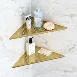 2 Pack Bathroom Corner Shelf, Recessed 12" Corner Shower Shelf, SUS304 Stainless Steel Triangular Wall Mount, No Drilling, Brushed Golden