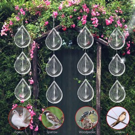12Pcs Droplet Bird Scare Discs Set Highly Reflective Hanging Wind Spinners Outdoor Metal Bird Reflectors for Outside Garden Decor Lightweight Bird Devices to Scare Birds Away from Yard Porch