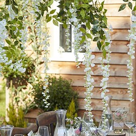 Ginger Ray White Artificial Wisteria Flower Hanging Wedding Garland 4 Pack Rustic Country