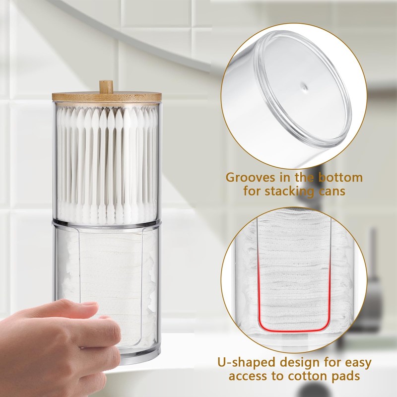 Gowkeey Pack of 4 Cotton Buds Container, Acrylic Cotton Pads