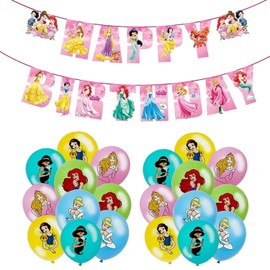 Princess Birthday Party Decorations Happy Birthday Banner Princess Latex Party Balloons For Girl’s Birthday Party Decoration