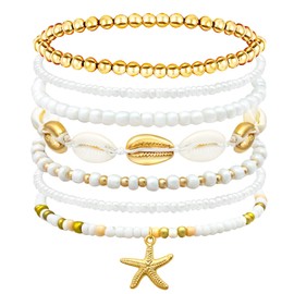 YUEXNKO Women's Beach Bracelet, 7 Pieces Beach Jewellery Bracelet with Starfish and Shells, Women Girls Summer Jewellery, for Summer Beach Party Holiday, No, No