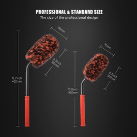 SPTA Angled Wheel Detailing Brush, 2Pcs Synthetic Wool Wheel Brush Set, Rim Tire Detail Brush, Rim Cleaner Brush, Remove Brake Dust & Dirt Behind Your Rim Accessories