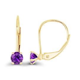 14K Yellow Gold Plated Sterling Silver 4mm Natural Purple Amethyst February Birthstone Leverback Earrings