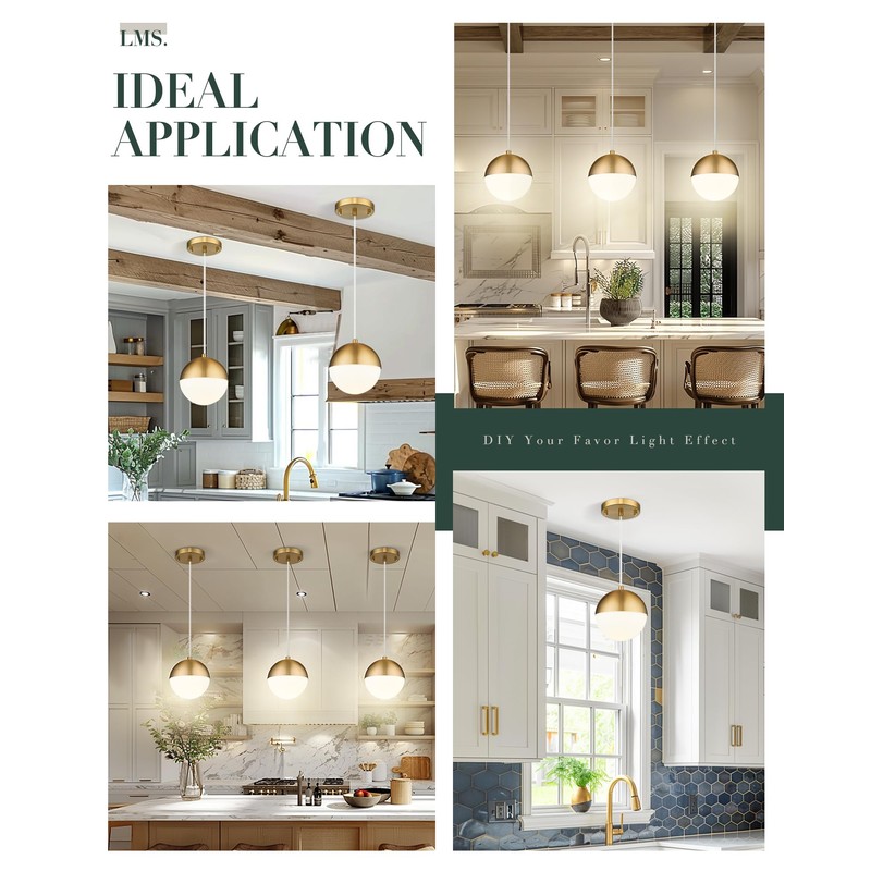 LMS Mid Century Pendant Lights, Brushed Gold Kitchen Island Light