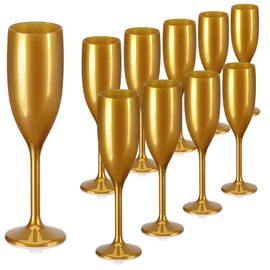 XUWAIDSGN Acrylic Champagne Flutes Toasting Glasses Unbreakable Mimosa Bar Reusable Wine Glasses Vintage Champagne Flutes Stemmed Drinking Cups 5.4 OZ for Christmas Birthday (10, Gold)
