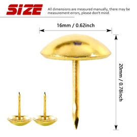 Hilitchi 200 Pieces 5/8'' (16mm) Round Dome Head Vintage Decorative Upholstery Nails Tacks Furniture Sofa Thumb Tacks Nails Pins with Clear Plastic Case (Gold)
