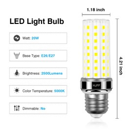 6 Pack LED Corn Light Bulb 200w Equivalent 2500 Lumen 5000K Cool Daylight White 20W E26/E27 Base Non-dimmable Ceiling Fan Led Light Bulb for Home Garage Warehouse Indoor Outdoor Led Corn Bulb