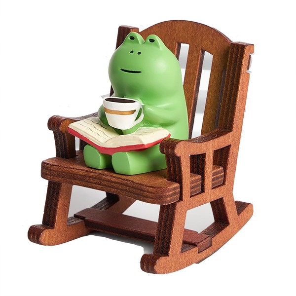 Miscellaneous Goods, Micro Sculpture, Figurine, Japanese Style, Rocking Chair, Cute, Frog, Home Decoration, Home Figurine, Present, Preference, Frog, Sculpture, Friendly, Gift, Healing, Relaxing, Reading, Drinking Coffee, Office Figurine