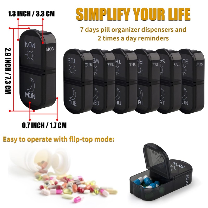 BVYA Pill Organizer Case, Weekly Travel Pill Case Medication Reminder,for