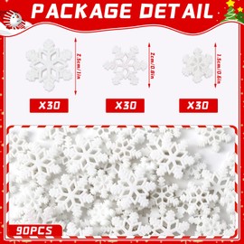 DTOFOOT Resin Snowflakes, 90Pcs Christmas Mini Snowflake for Crafts, White Glitter Resin Small Snowflakes Ornaments for Christmas Tree Embellishments Party Home Decor, 3 Sizes