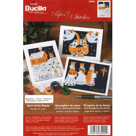 Bucilla 85000 Christmas Holiday Felt Card Kit"Spirit of the Season" Felts Sequins Beads Snowflakes Joy Noel Peace - Set of 3 - Cards and Envelopes 5" x 6.5"