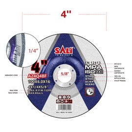 SALI 10 Pack 4 Inch Grinding Wheels for General Purpose Metal & Stainless Steel, Aluminum Oxide Grinding Disc for Angle Grinder, Depressed Center 4" * 1/4" * 5/8"(100 * 6.0 * 16 mm)