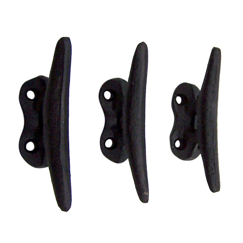 Wowser Nautical Black Cast Iron Boat Cleat Wall Hooks, 3.5