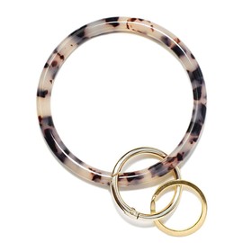Mymazn key Ring Bracelet Wristlet Keychain Bangle Keyring for Women, Acetate Round Key Chain (Tortoise)