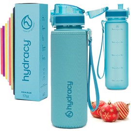 Hydracy Water Bottle with Time Marker - 500 ml 17 Oz BPA Free Water Bottle - Leak Proof & No Sweat Gym Bottle with Fruit Infuser Strainer - Ideal for Fitness or Sports & Outdoors