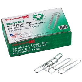 Officemate Recycled No. 1 Paper Clips, Pack of 10 Boxes of 100 Clips Each (99961)