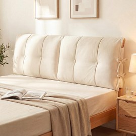Tegeme Headboard Cover with Tie Straps Full-Cover Large Thicken Bed Headboard Pillow for King Queen Full Size Beds Metal Frame Wooden Bed(Creamy White,King)