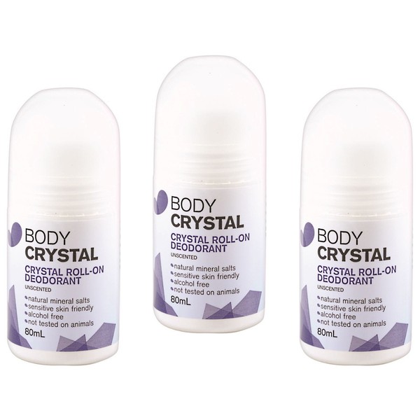3 x 80ml BODY CRYSTAL Unscented Crystal Roll On Deodorant
