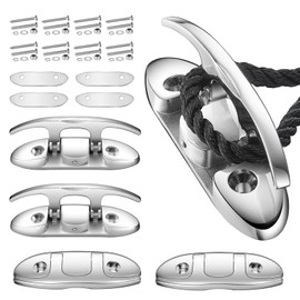 OBAKL Boat Folding Cleats 4-1/2 Inch, Marine Grade Stainless Steel 316 Boat Cleats Pack of 4, Installation Accessories Included