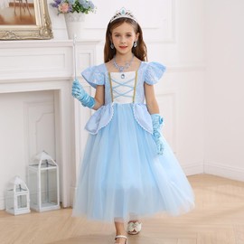 LiUiMiY Cinderella Girls' Princess Cinderella Costume Children's Fancy Dress Cosplay Birthday Party Fancy Dress with Accessories, 146-152 (Label 150)