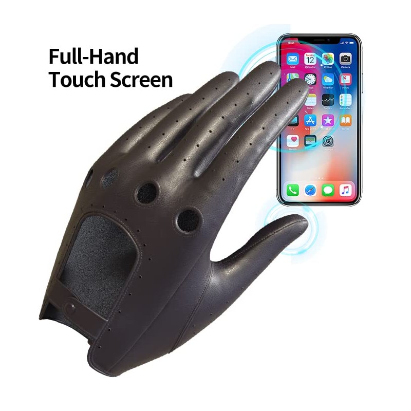 MGGM Collection Women's Leather Car Gloves, Leather Gloves, Unlined, Brown