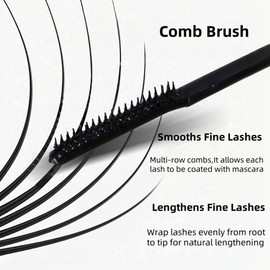 Waterproof Mascara with Comb Brush, Black Mascara, Natural Look, Long-Lasting Hold, Lengthening, Smudge-Proof, No Clumping