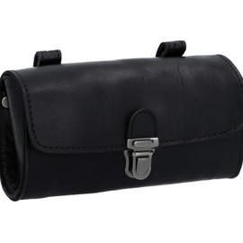 Vintage Genuine Goat Leather Motorcycle Bag 2 Strap Buckle Closure Brown Tool Bag Quick Release Reinforced Handlebar Fork Leather Bike Bag (Black Sissy Bar)