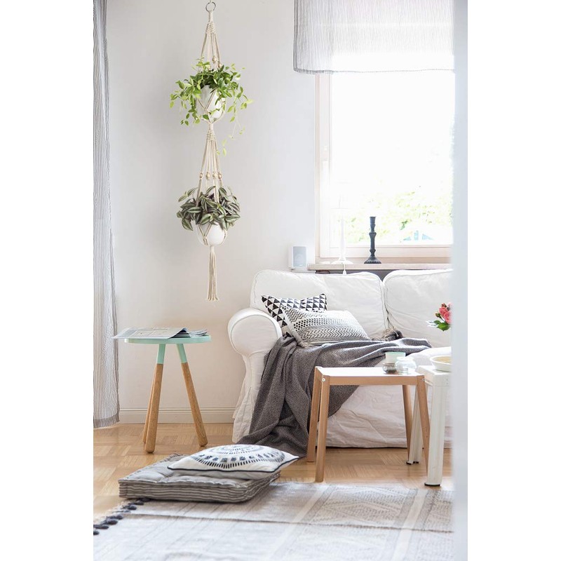 Mkono Macrame Double Plant Hanger Indoor Outdoor 2 Tier Hanging