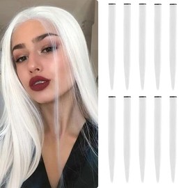 TOFAFA 22 inch Colored Hair Extensions, Multi-colors Party Highlights Clip in Synthetic Hair Extensions (10 PCS White)