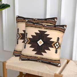 Western Southwest Aztec Pillow Covers 18x18 Set of 2, Native American Brown Throw Pillow Covers Outdoor Decorative Pillow Case for Couch Bed Sofa Cushion Home Decor