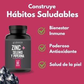 LENICO Suplemento de Zinc con Selenio y Piperina 500 mg | 60 Cápsulas para Bienestar General | Con Antioxidantes Naturales | Suplemento Diario para Ad