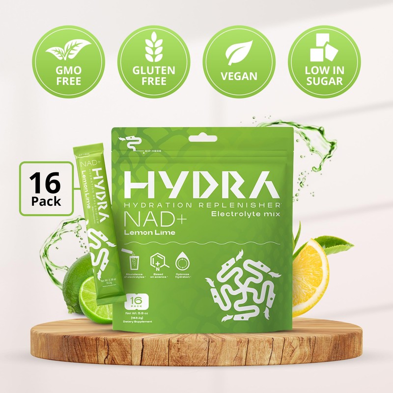 Hydra Powders NAD+ Nutrients Electrolyte Powder Packets, Anti Aging Daily