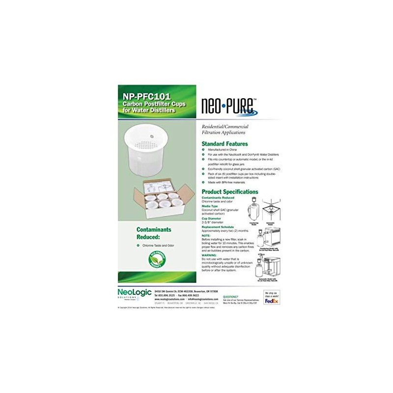 Neo-Pure NP-PFC101 Carbon Filter Cups | Replacement 6-Pack for Nautilus/Dol-fyn