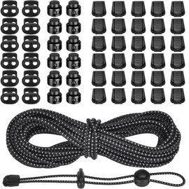 XHTXHT 10 m Elastic Rubber Cord Elastic Stretchy Cord 3 mm Elastic Rubber Cord with 30 Zip Pull Cord Lock Cord 24 Double Hole Cord Locks for Backpack, Shoelaces