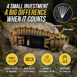 M-Tac Paracord Bracelet - Tactical Wristband with Fastex - Survival Cord for Outdoor Hiking Survival Camping (L, Coyote)