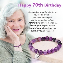 Jewelry&Card 70th Birthday Gifts for Women, Natural Stone Bracelet Best Gifts for 70 Year Old Woman Grandma Nana Mom Lover