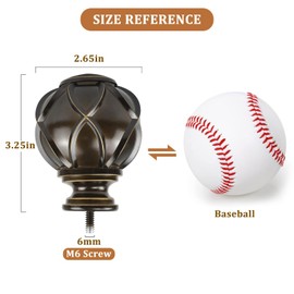 KAMANINA Netted Texture Replacement Finials for 1 or 7/8 Inch Curtain rods, M6 Screw Rod Finials, Bronze, 2pcs