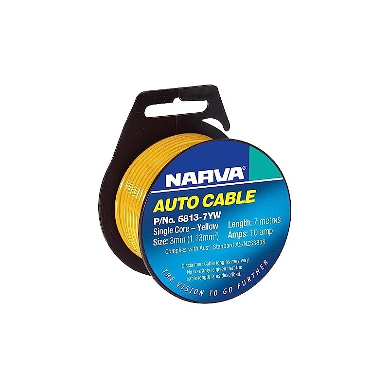 Narva 10A Auto Cable, 3 mm Diameter, Yellow