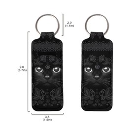 Gearider Boho FLoral Cat Face Lipstick Holder Keychain, Compact Lip Gloss Tube Holder