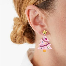 Christmas Earrings for Women Christmas Tree Earrings Pink Christmas Earrings Dangling Cute Christmas Dangle Earrings Jewelry for Women (star)